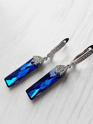 Серьги с родиевым покрытием с сине-голубыми кристаллами Сваровски | 6583153