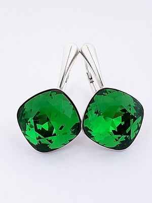 Серебряные серьги с зелеными кристаллами Сваровски | 6583199