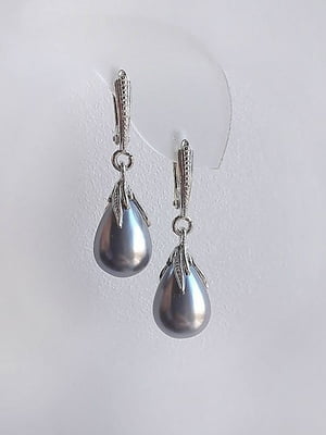 Сережки із перлами Майорка темно-сріблястого відтінку | 6583232