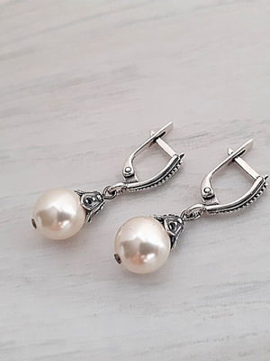 Сережки з перлами Swarovski бежевого відтінку | 6583290