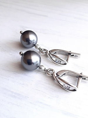 Сережки з перлами Swarovski сіро-чорного відтінку | 6583293
