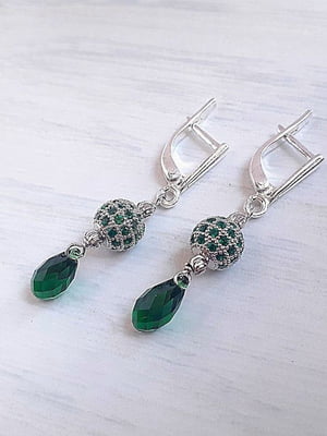 Сережки із зеленими кристалами Swarovski | 6583302