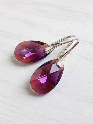 Сережки з краплями Swarovski бордово-фіолетового відтінку | 6583304