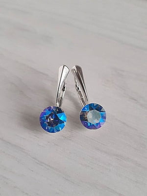 Сережки з кристалами Swarovski бежево-блакитного відтінку | 6583317