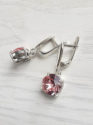Сережки з кристалами Сваровськи ніжно-рожевого відтінку | 6583370