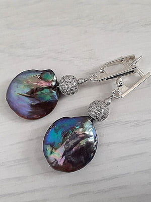 Сережки з натуральними перлами бароко у фіолетових відтінках | 6583387