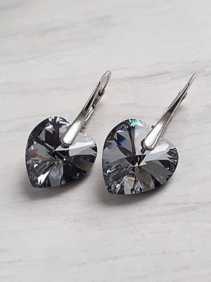 Сережки з сердечками Swarovski сріблясто-чорного відтінку | 6583416