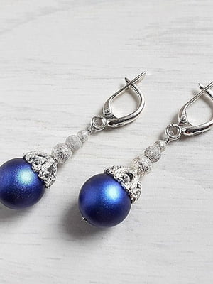 Сережки з синіми перлами Сваровські | 6583419