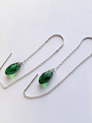 Сережки-протяжки із кристалами Swarovski кольору Fern Green | 6583477
