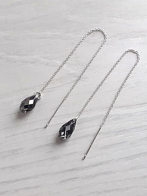 Серьги-протяжки с кристаллами Swarovski черно-серебристого цвета | 6583478
