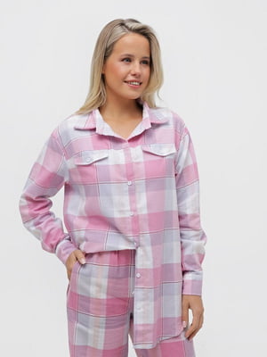 Рубашка пижамная розовая в клетку | 6583724
