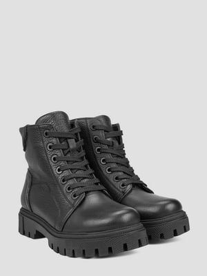 Черные кожаные ботинки с тракторной подошвой | 6583743