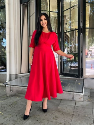 Червона сукня-міді з креп-костюмки | 6584179