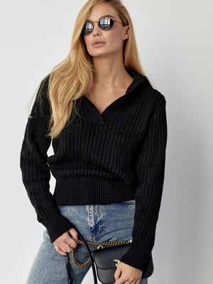 Чорний пуловер ажурної в`язки | 6584303