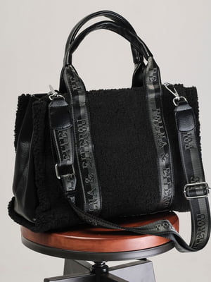 Черная комбинированная сумка-тоут с логотипом бренда | 6584333