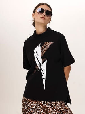 Блуза чорного кольору з принтом ''блискавка'' | 6584337
