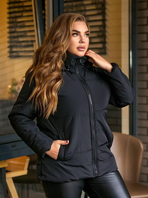 Жіноча демісезонна куртка коротка плащівка на 100 синтепоні розмір: 48-50, 52-54, 56-58, 60-62 чорний, 48/50 | 6253288