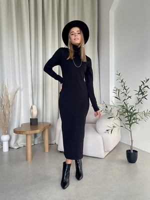 Чорна вільна флісова сукня-светр в рубчик "Мартен" | 6590011