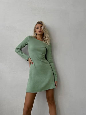 Оливкова сукня-міні зі шнурівкою на спинці | 6590513
