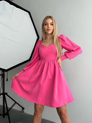 Рожева сукня А-силуету з рукавами-фонариками | 6590589