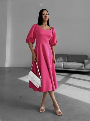 Рожева сукня А-силуету з рукавами-фонариками | 6590611