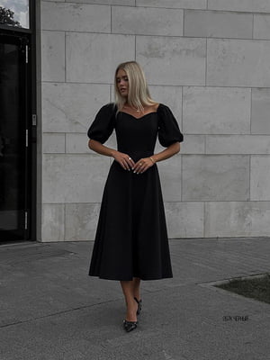 Чорна сукня А-силуету з рукавами-фонариками | 6590612