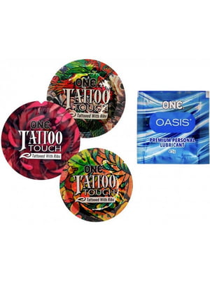 Набір: презервативи Tattoo Touch (3 шт.) и в подарунок лубрикант Oasis (4,5 мл) | 6590876