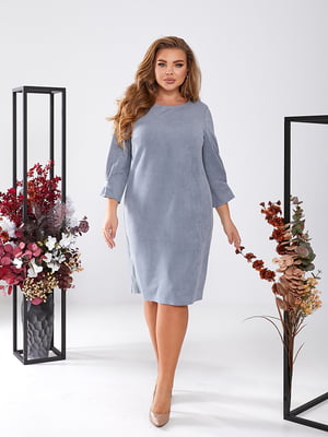 Платье-футляр голубое с замшевой ткани | 6605255