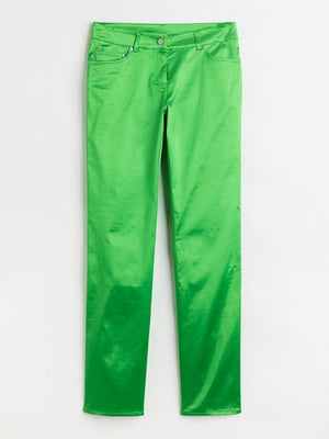 Завужені штани зелені з атласу | 6605552