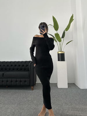 Чорна сукня-міді з відкритими плечима | 6590566