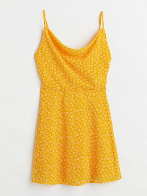 Платье А-силуэта желтое в принт | 6588435