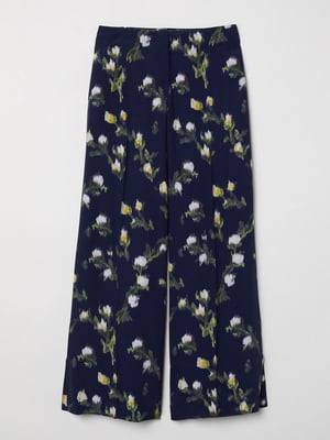 Широкі штани темно-синього кольору в квітковий принт | 6589078