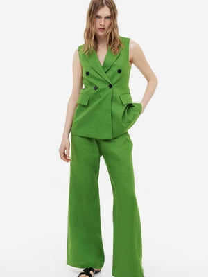 Льняні штани прямого крою зеленого кольору | 6589282