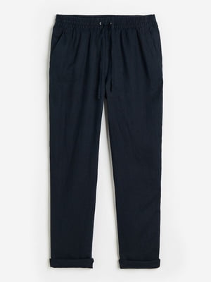 Укороченные ляняные  брюки темно-синего цвета | 6589766