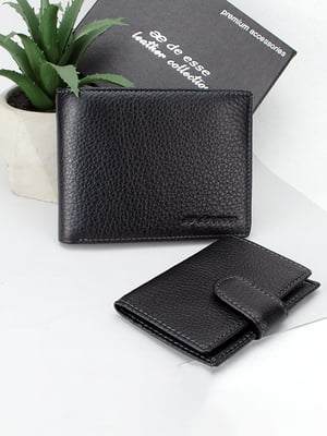 Шкіряне чорне портмоне з обкладинкою на права в комплекті | 6608317