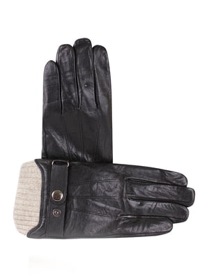 Перчатки мужские кожаные с манжетом черные | 6608331
