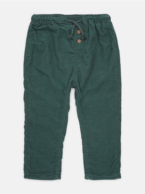 Зеленые брюки с декоративными пуговицами и шнурком | 6608481