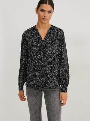 Блуза из струящейся ткани черного цвета в горошек | 6608735