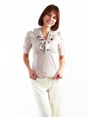Блуза с V-образным вырезом бежевая | 6615260