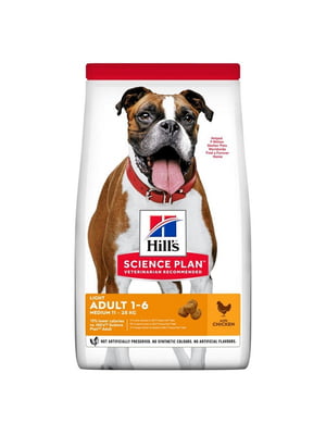 Hills SP Canine Adult Light Medium Chicken для середніх собак 11-25 кг, 1-6 років при зайвій вазі | 6610720