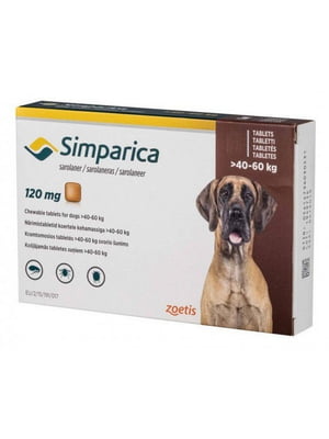 Simparica таблетки от блох и клещей 120 мг. для гигантских собак весом от 40 до 60 кг. 1 таблетка | 6612113