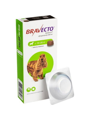 Bravecto таблетка від бліх та кліщів 500 мг. для середніх собак вагою від 10 до 20 кг. | 6612130
