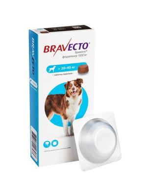 Bravecto таблетка від бліх та кліщів 1000 мг. для великих собак вагою від 20 до 40 кг. | 6612131