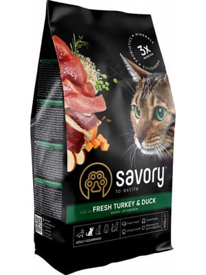 Savory Adult Cat Gourmand Fresh Turkey & Duck корм для котов привередливых в еде 0.4 кг. | 6612149