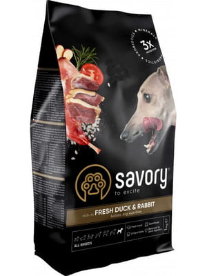 Savory Adult All Breeds Rabbit rich in Duck Fresh Meat (Сейвори Эдалт Олл Бридз Кролик и Утка) корм для собак 1 кг. | 6612152