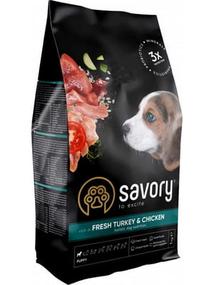 Savory Puppy Chicken Rich у Fresh Turkey корм для цуценят всіх порід 3 кг. | 6612165