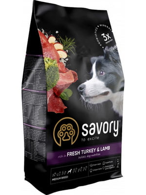 Savory Medium Breeds Turkey Rich in Fresh Meat with Lamb корм для собак середніх порід 3 кг. | 6612172