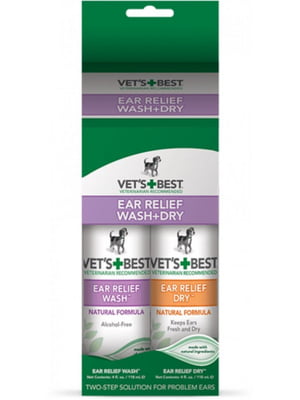 Vet`s Best Ear Relief Wash & Dry набор для чистки ушей у собак | 6612259