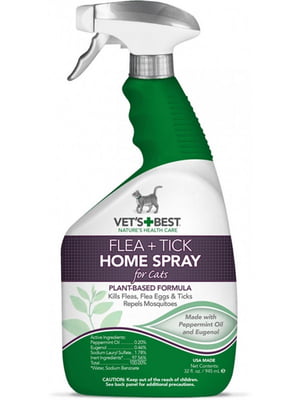 Vet`s Best Flea &amp; Tick Home Spray for Cats спрей від бліх та кліщів для котів | 6612265