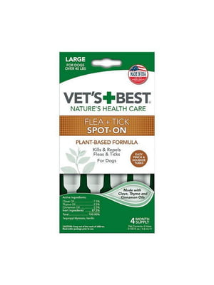 Vet`s Best Flea Tick Spot On засіб від бліх та кліщів для собак L від 18 кг. - 4 х 4.6 мл. | 6612271